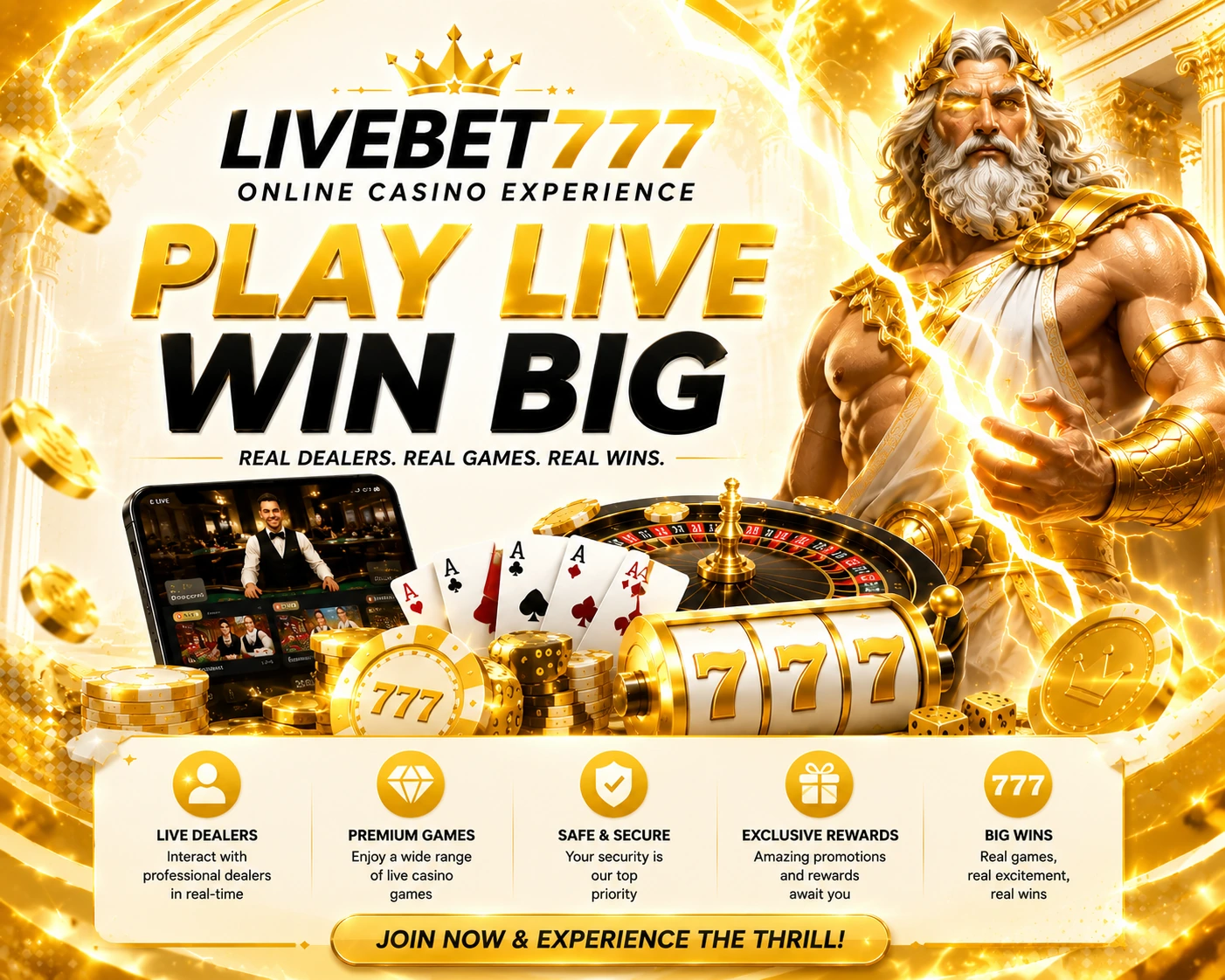 LIVEBET777 play live win big online casino experience banner